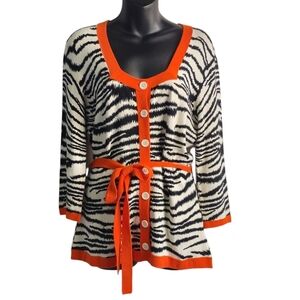 Venini Women's Black White Orange Zebra Sweater Size L